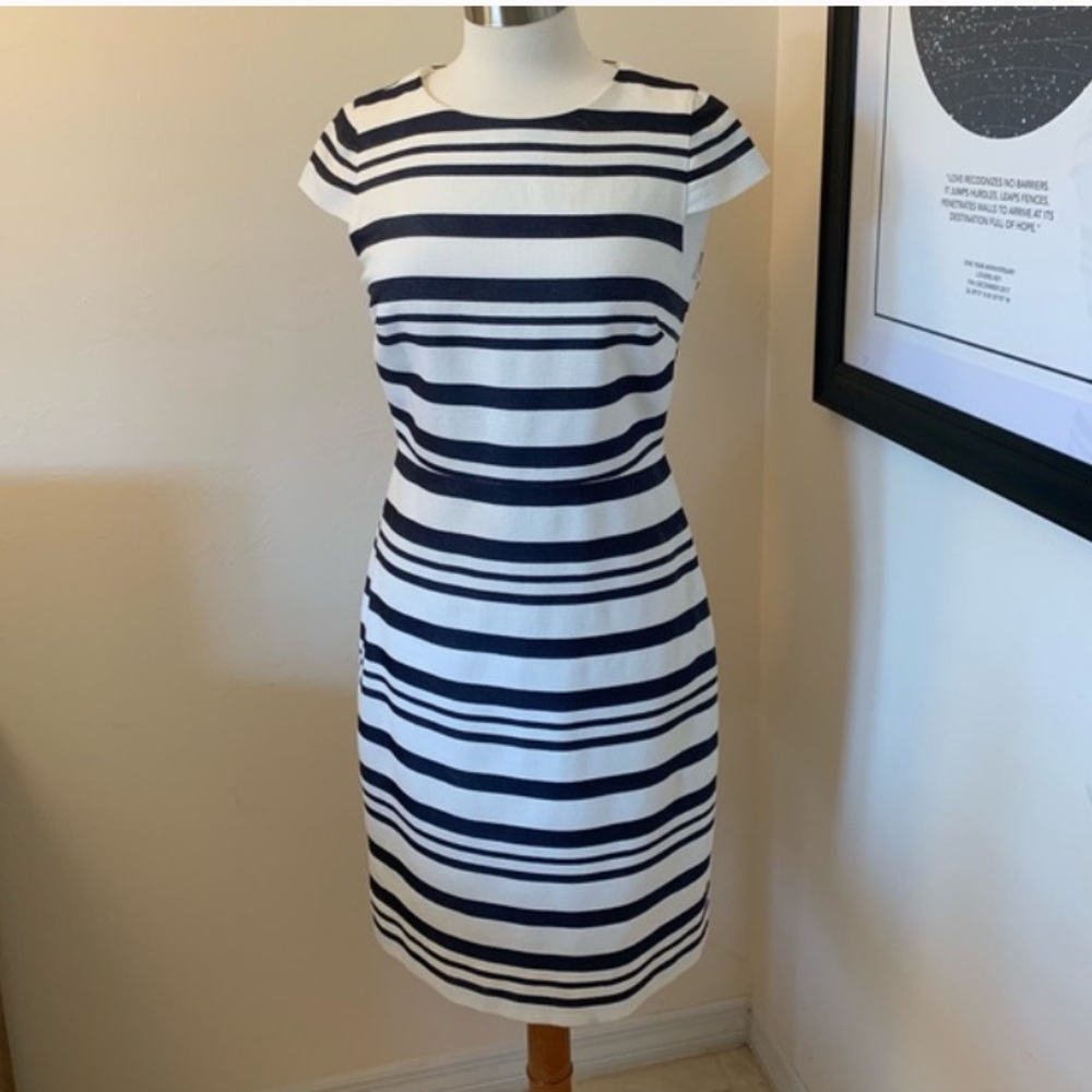 J. Crew White and Navy Striped Dress